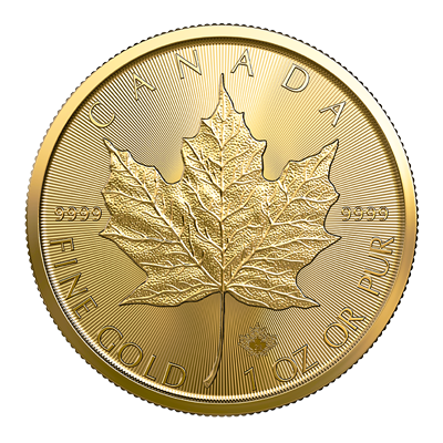 A picture of a 1 oz Gold Maple Leaf Coin (2023)